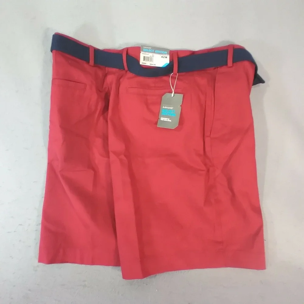Savane shorts men's‎ 42 x 8 red cotton with belt outdoor retro NEW